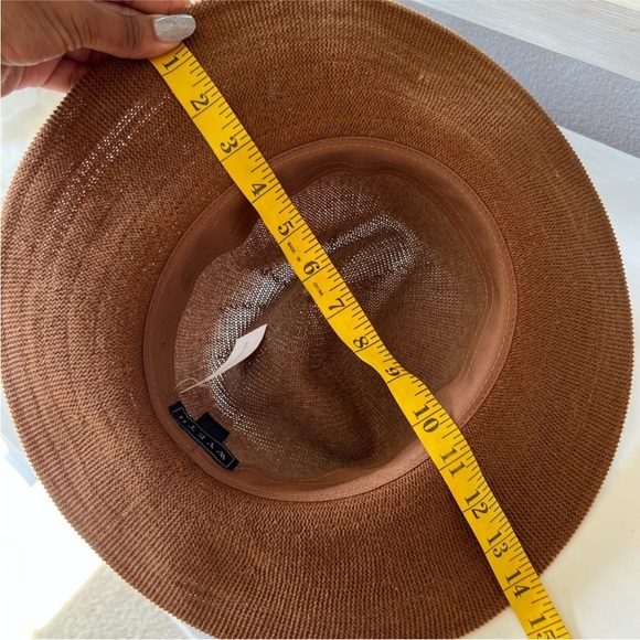 Anthropologie Wyeth Open Weave Brown Wide Brim Hat Textured Cowhide Band - Picture 10 of 11